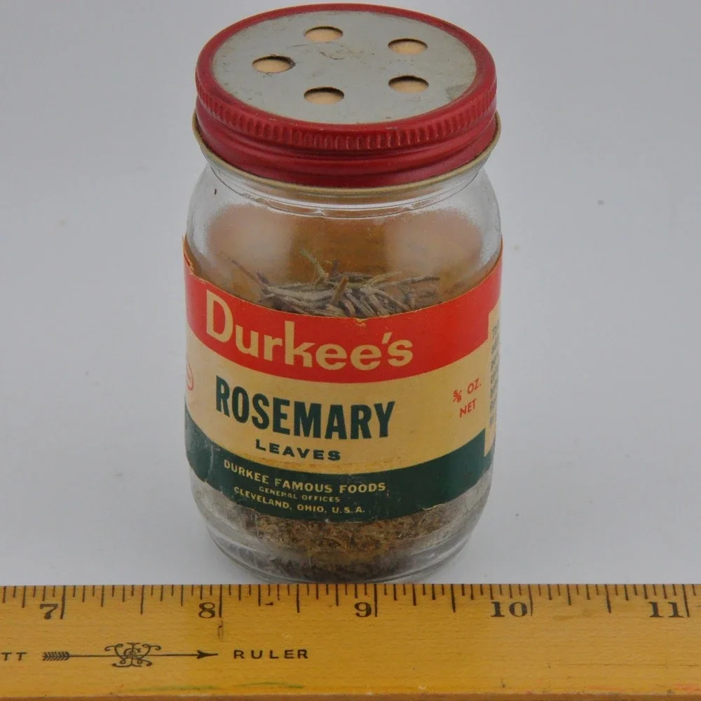 Durkee's Vintage Spice Jar OS Clear Fair Rosemary‎ Leaves Shaker Lid Glass Decor
